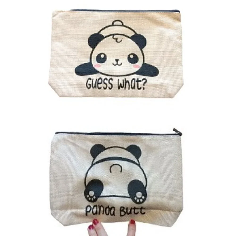 Panda Butt Cosmetic Bag Funny Guess What Makeup Pouch Travel Zippered Gift Cute‎